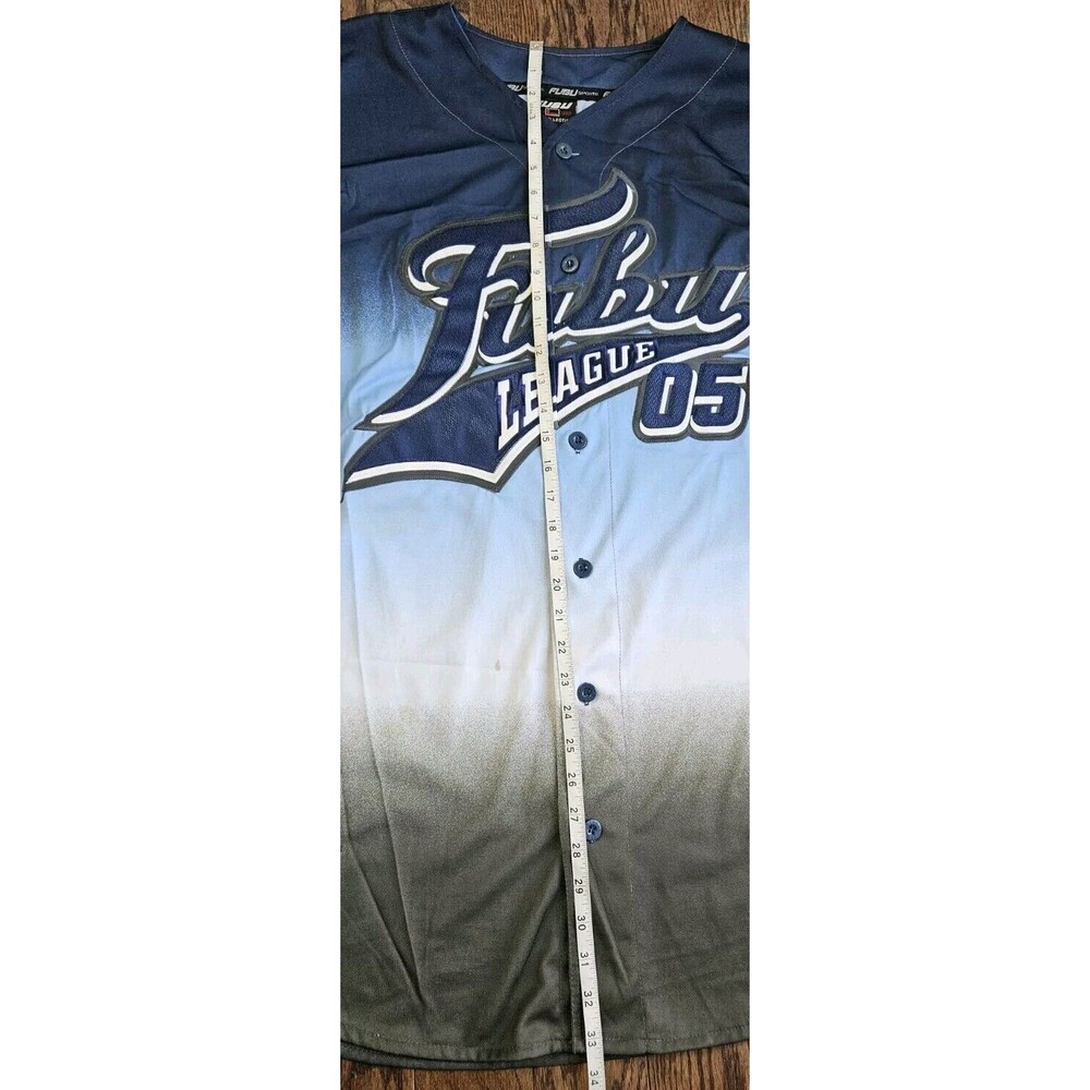 VTG FUBU League 05 Mens Sz XXL Blue Ombre Button Up Shirt Sport Collection - Picture 7 of 11